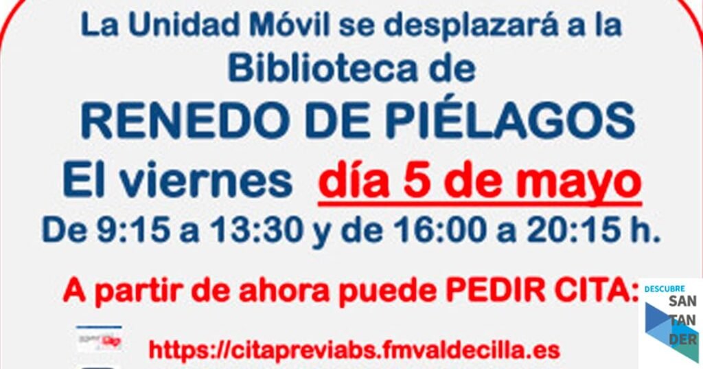 Noticias Santander La Unidad Móvil de la Asociación-Hermandad de Donantes de Sangre de Cantabria visitará Renedo de Piélagos el viernes, 5 de mayo