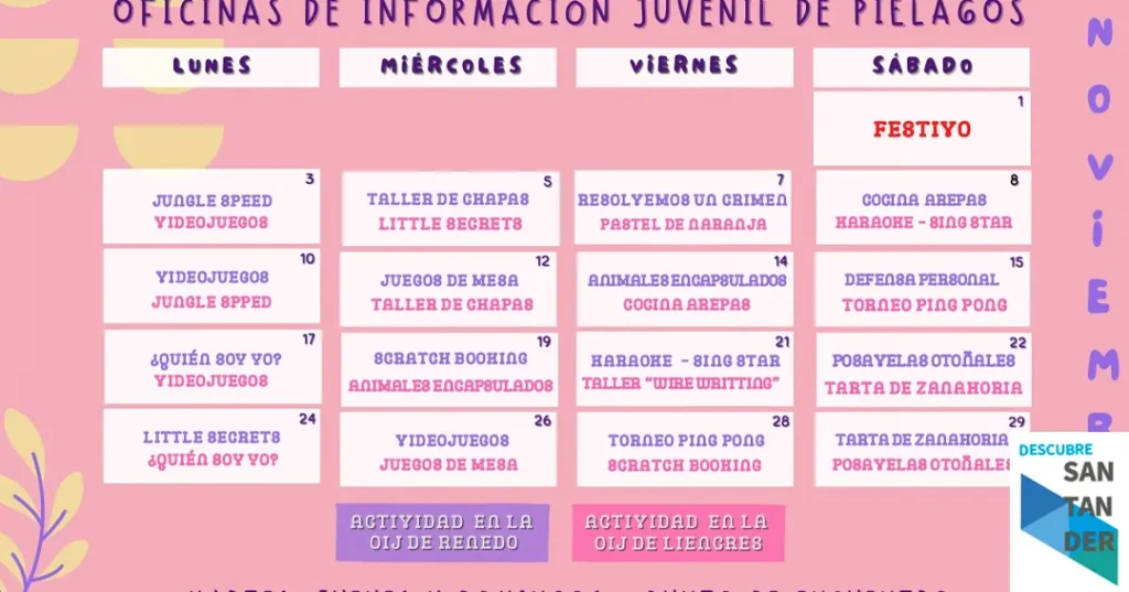 Noticias Piélagos Piélagos programará más de una treintena de propuestas de ocio alternativo en noviembre