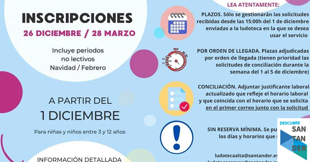 La inscripción para las actividades del primer trimestre de las ludotecas se abre el lunes