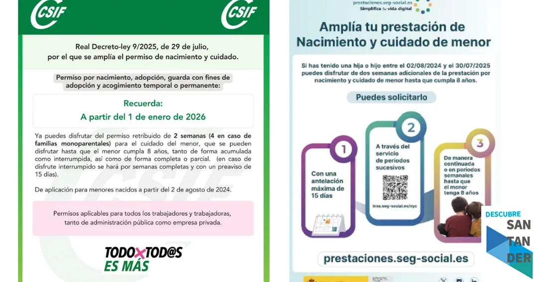 CSIF Cantabria te recuerda que puedes disfrutar del permiso retribuido para el cuidado del menor hasta 8 años para nacidos a partir del 2 de agosto de 2024