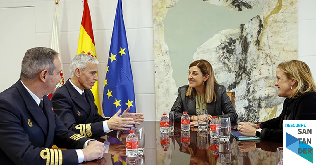 La presidenta Buruaga recibe al almirante jefe del Arsenal Militar del Ferrol en su primera visita oficial a Cantabria