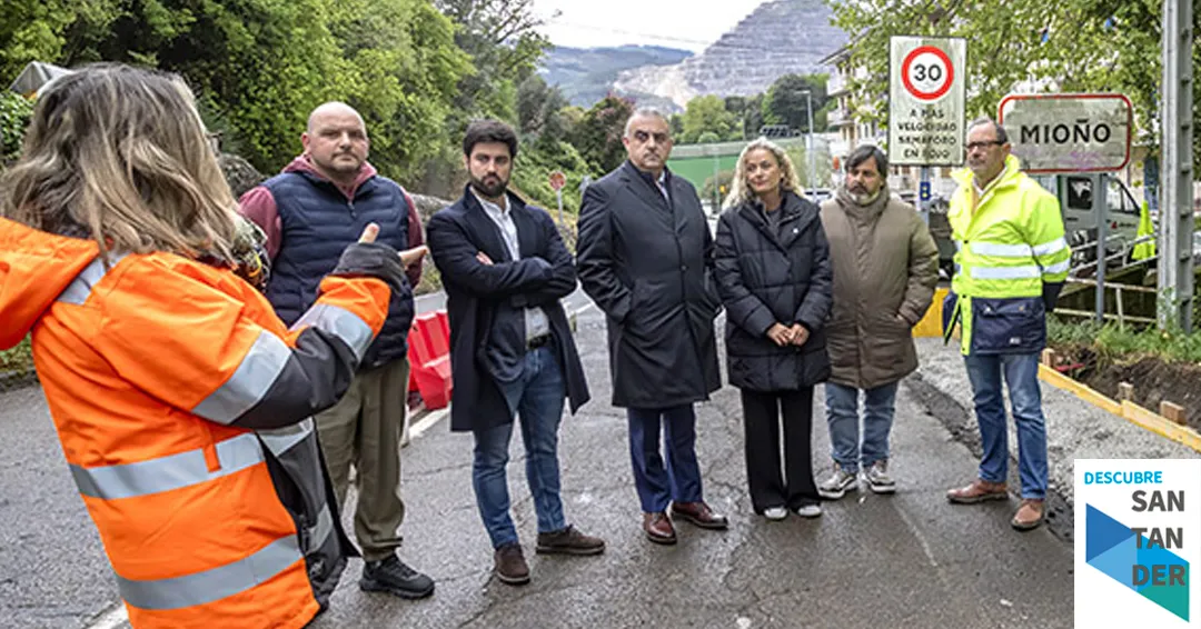 Media visita las obras de emergencia en Mioño tras los desprendimientos registrados en la antigua N-634